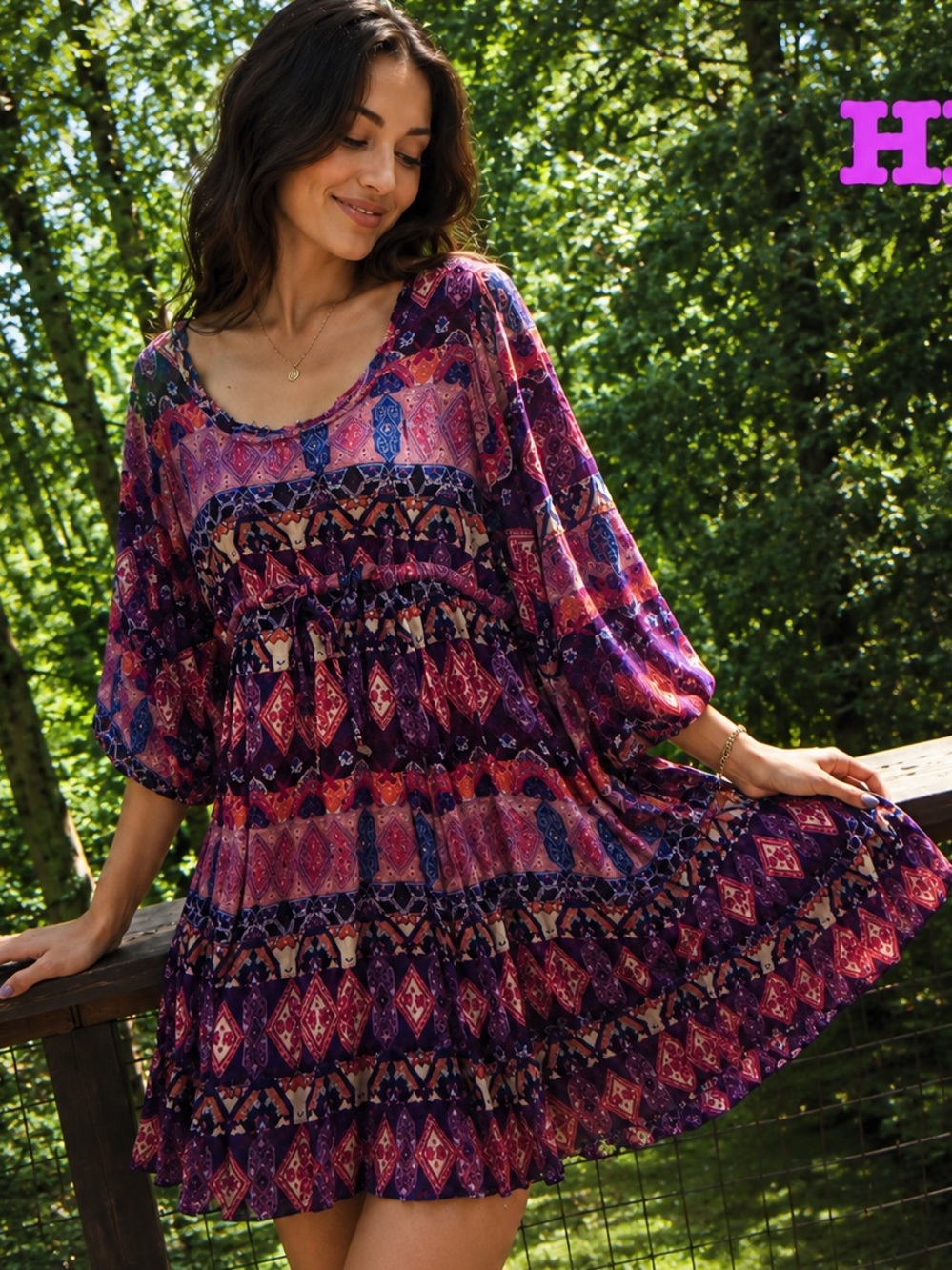 Klozlyne boho style tunic dress size Large Guc